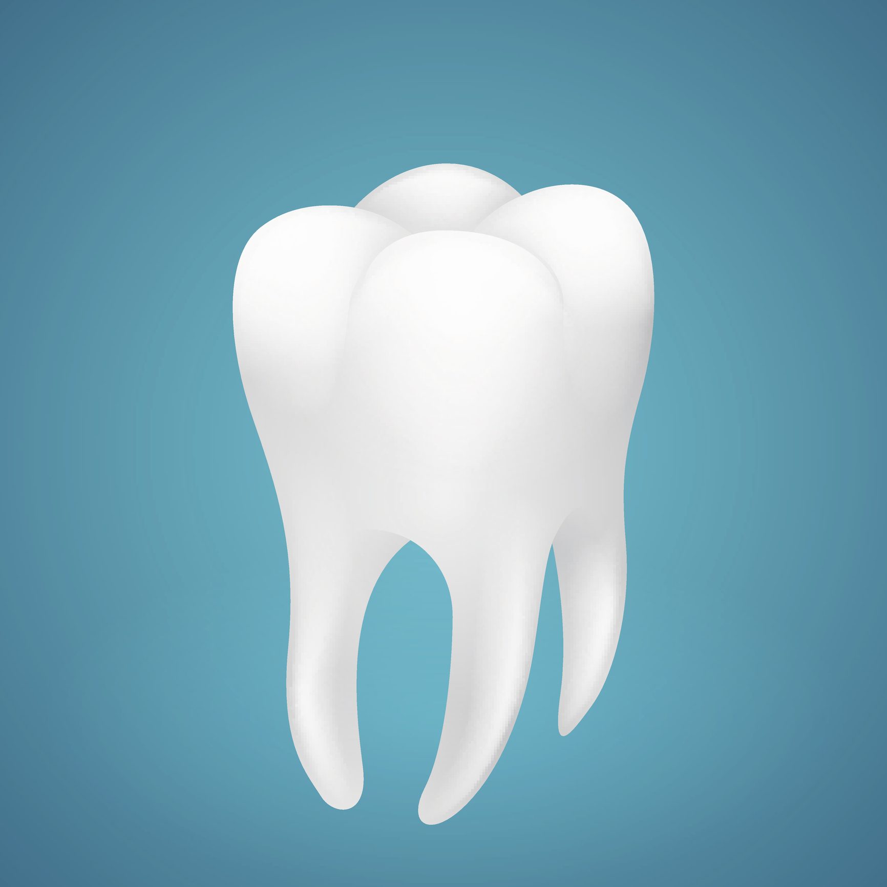 Shiny white molar tooth on blue background